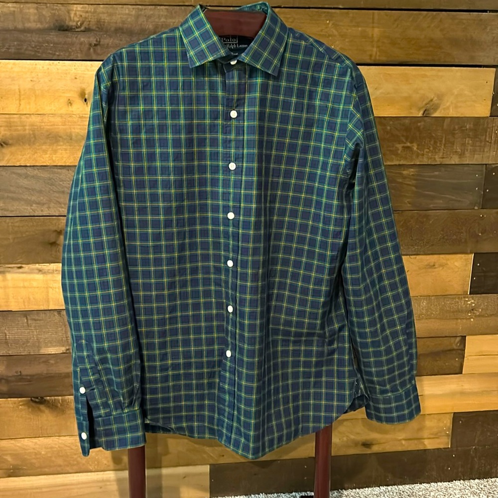 Polo by Ralph Lauren Men's Navy/Green /Yellow Plaid Shirt Size 17/43